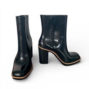 Melissa‎ Classic Chunky Heel Waterproof Rain Boot Black & Tan Size 7 square toe